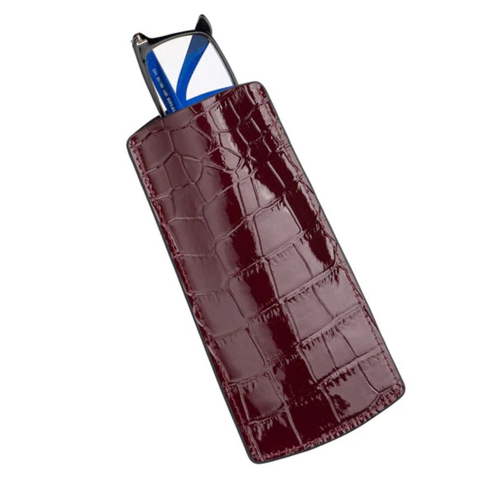 Premium Calfskin Eyewear Case embossed in Alligator Style - Lacquer Cherry